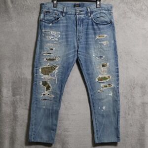 Polo Ralph Lauren Jeans Mens 36x27.5 Sullivan Slim Camo Patch Denim Distressed
